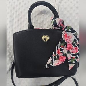 Betsey Johnson Gigi Black Handbag with Floral Scarf Accent